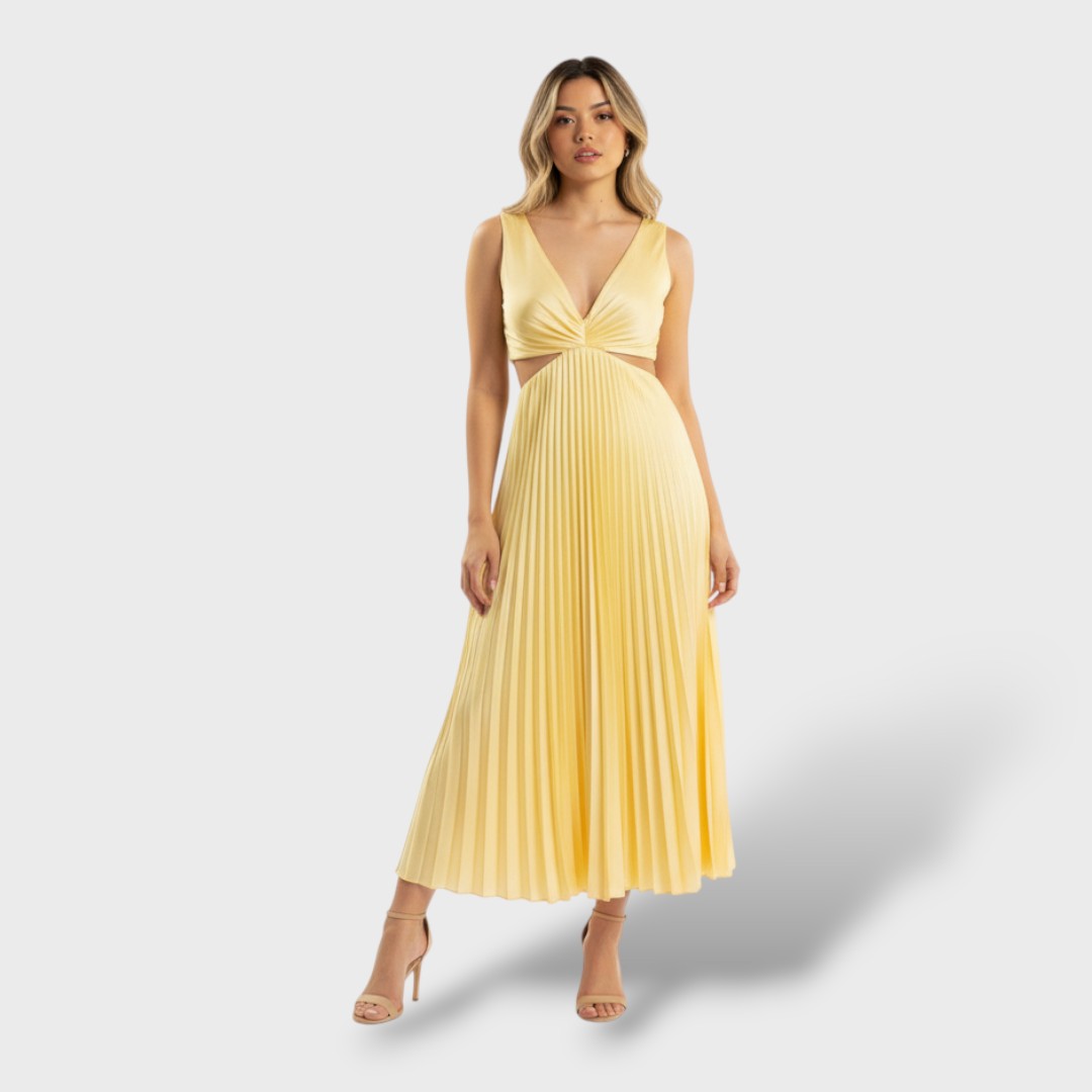 Vestido maxi plisado mujer elegante